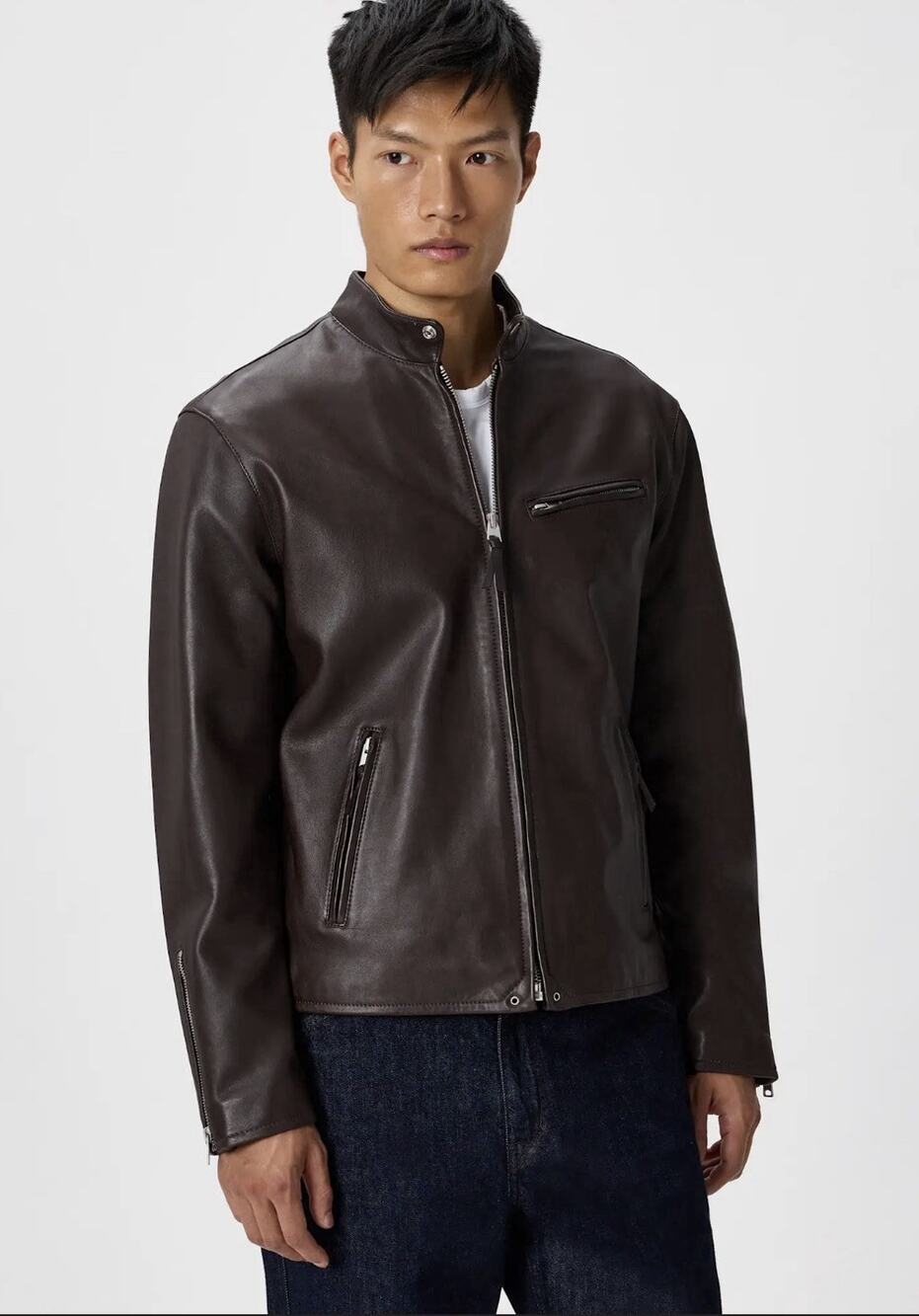 NEW Quince 100% Sheep Leather Cafe Racer Jacket •Men S• Rich Brown $275